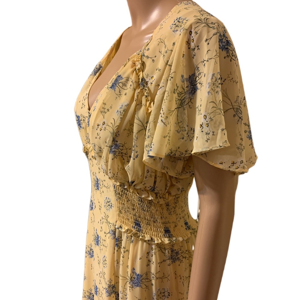 Yellow Floral Ruffle Midi Dress Size Large - Picture 4 of 7
